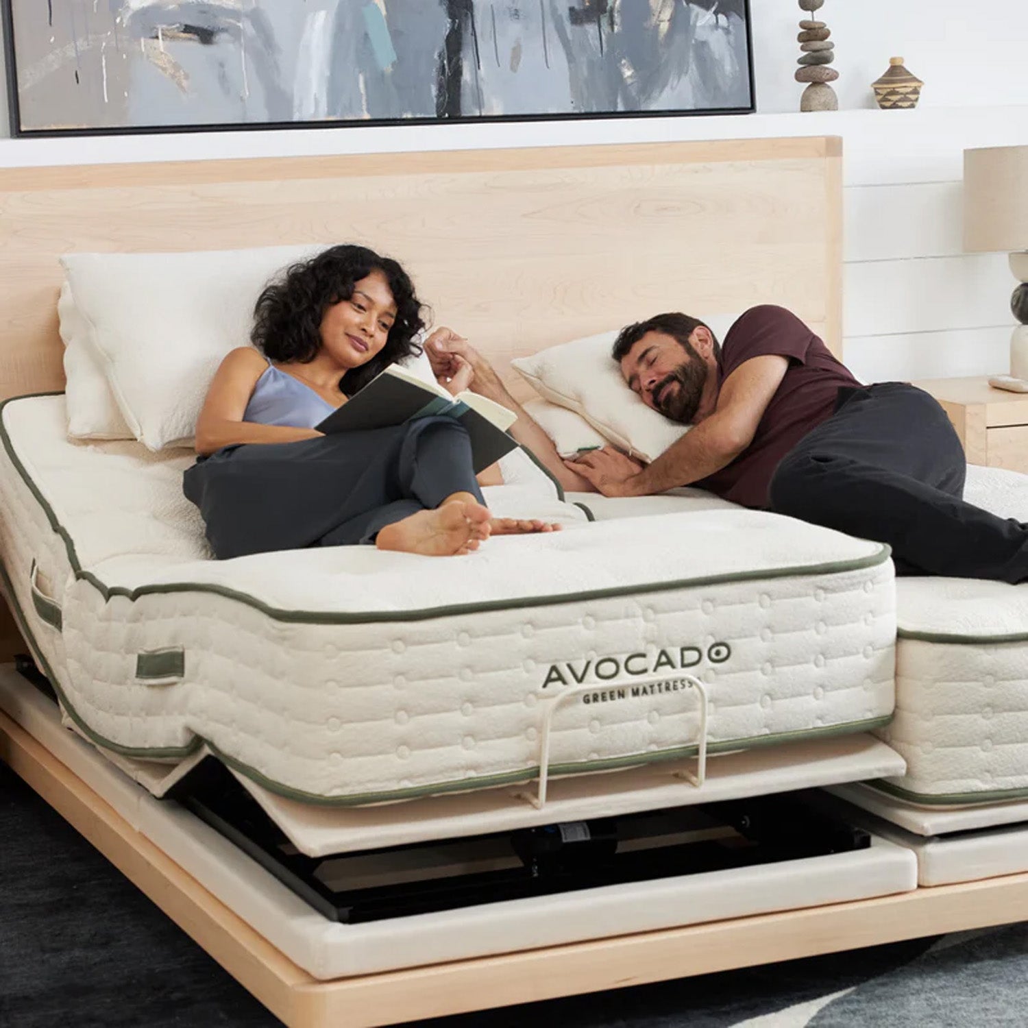 Avocado Green Mattress Firm with Couple Model