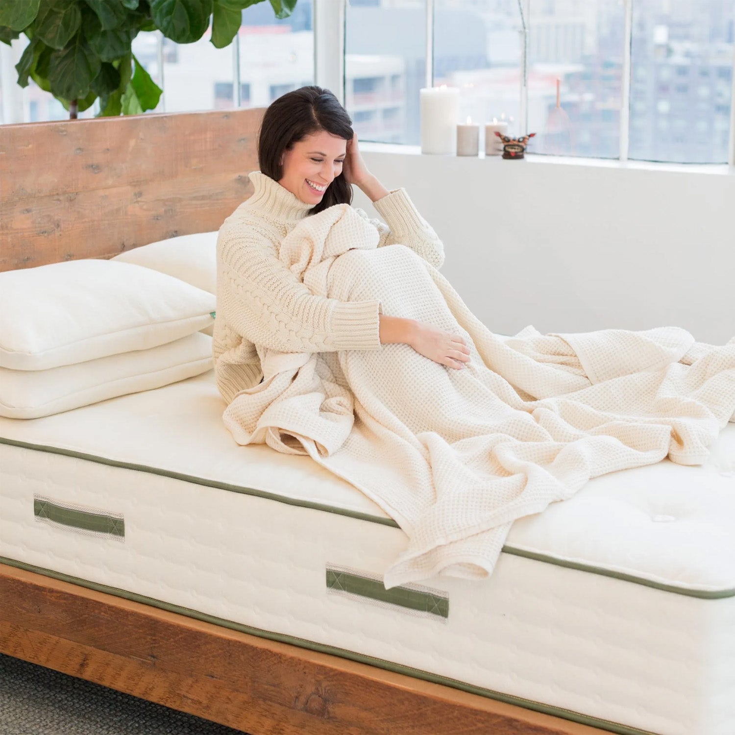 Avocado Green Mattress Firm with Female Model