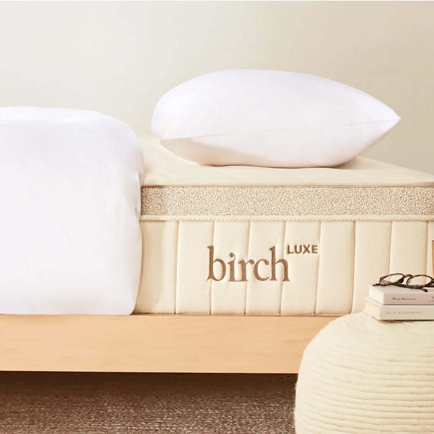 Birch Luxe Natural Mattress with pillows