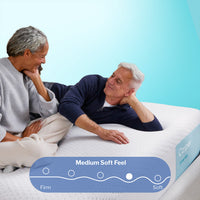 Casper Snow Max Cooling Hybrid Mattress with older couple and "medium soft feel"