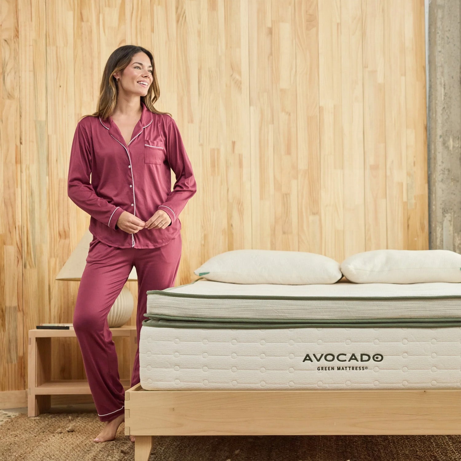 avocado green mattress plush with female model